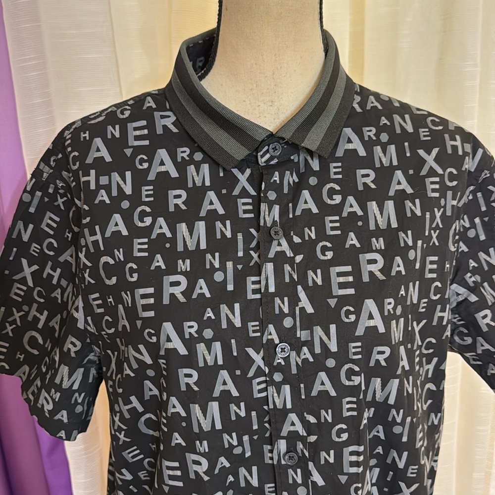 Armani Exchange Black Graphic Men's Shirt, XL - Picture 2 of 8